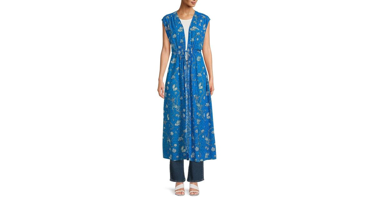 Ganni Print Cap Sleeve Kimono in Blue Lyst