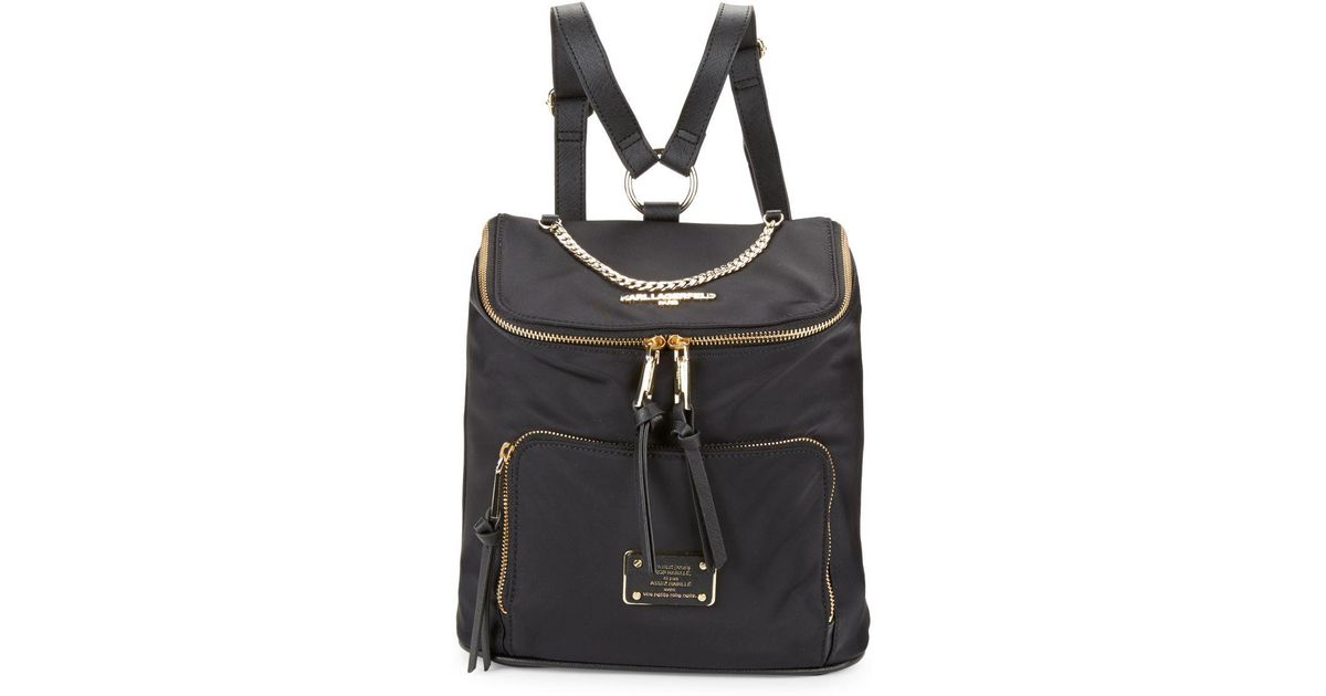 Karl Lagerfeld Synthetic Exposed Zipper Nylon Mini Backpack in Black Gold (Black) Lyst
