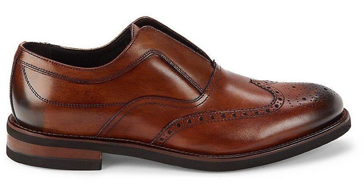 Johnston & Murphy Ashford Leather Slip On Brogues in Brown for Men | Lyst