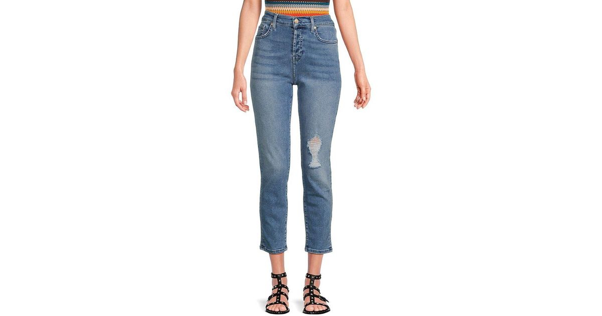 7 For All Mankind Josefina Mid Rise Straight Leg Jeans in Blue | Lyst