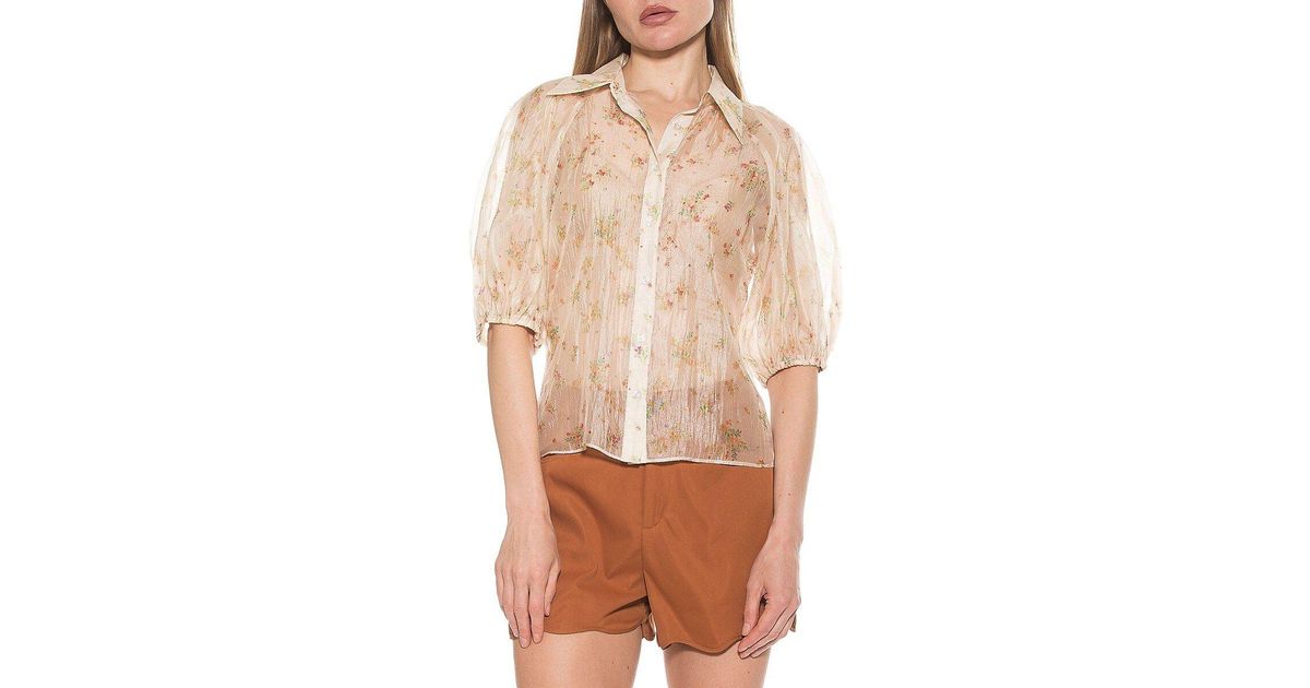 Alexia Admor The Billie Puff Sleeve Blouse in Natural | Lyst