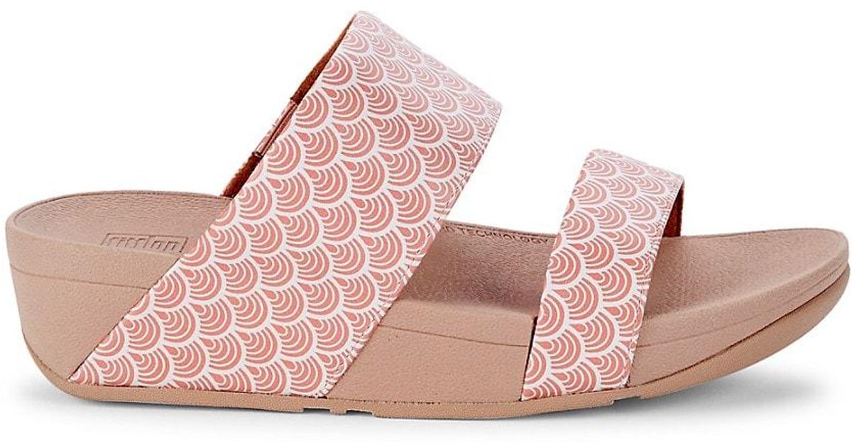 Fitflop Olive Wave-print Leather Slides in Soft Pink (Pink) | Lyst