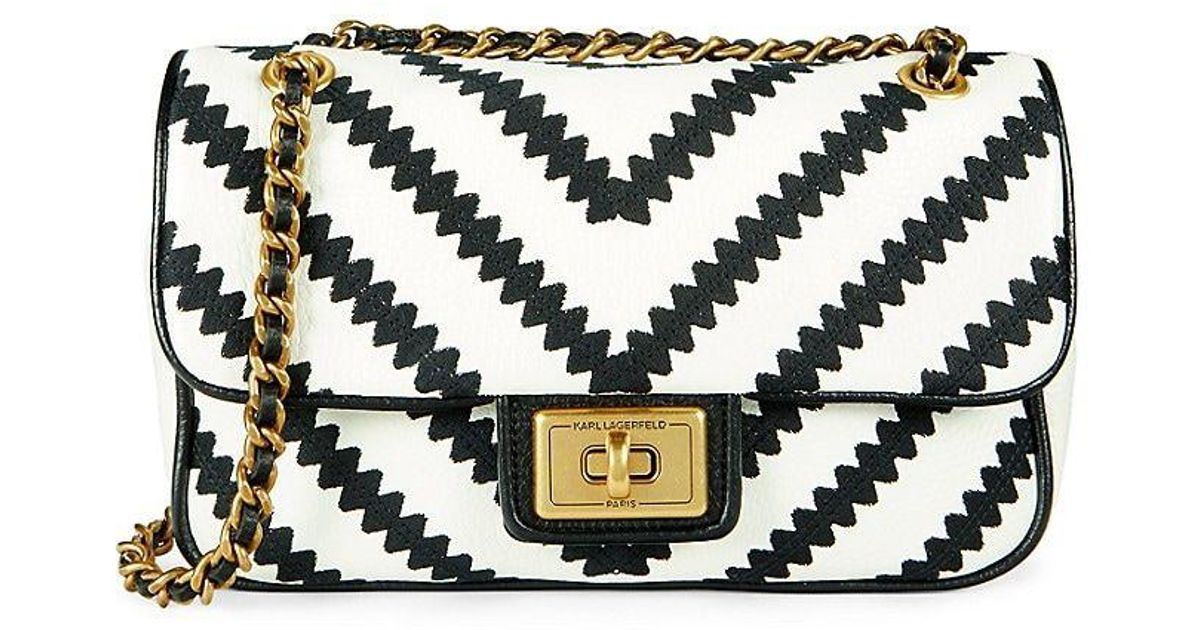 Karl Lagerfeld Chevron Leather Pebble Chain Shoulder Bag in Black Lyst