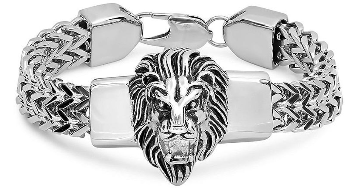 Anthony Jacobs Stainless Steel Lion Head Bracelet in Natural for Men Lyst