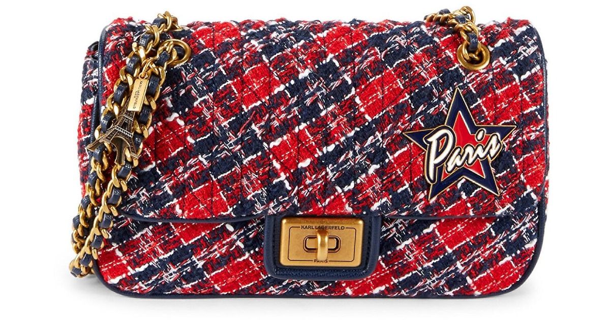 Karl Lagerfeld Agyness Tweed Shoulder Bag in Red Navy (Red) Lyst
