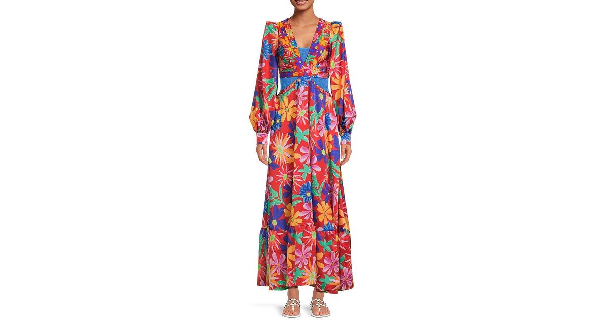 PATBO Aster Floral Cutout Maxi Dress in Red | Lyst