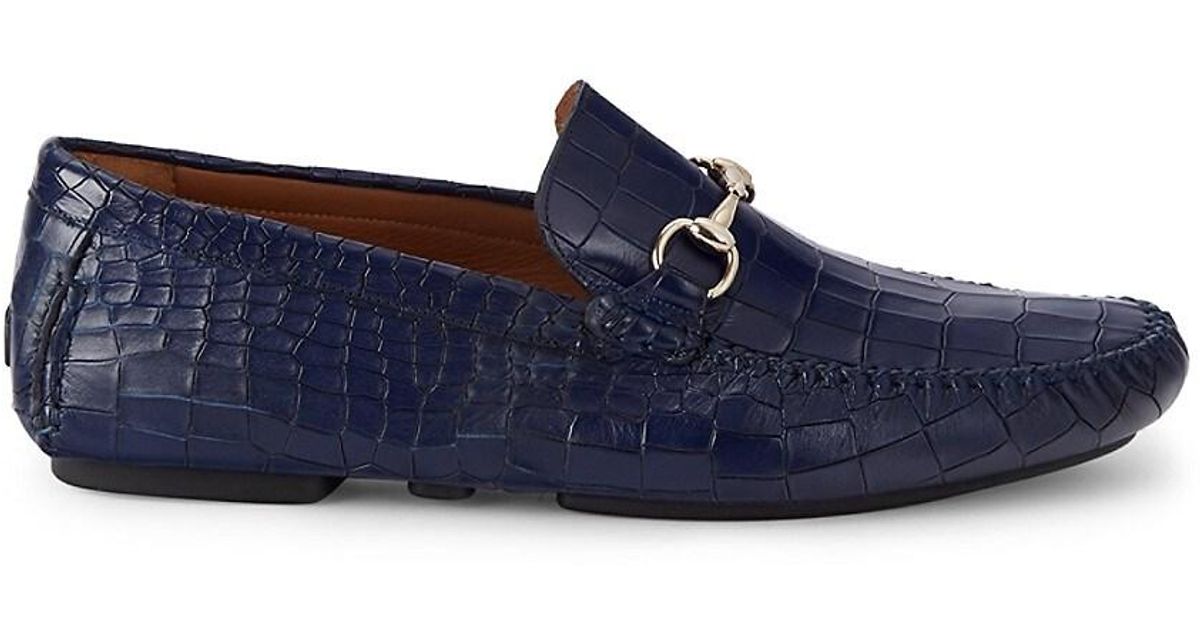 Mezlan Bahia Croc-embossed Leather Driving Loafers in Blue for Men | Lyst