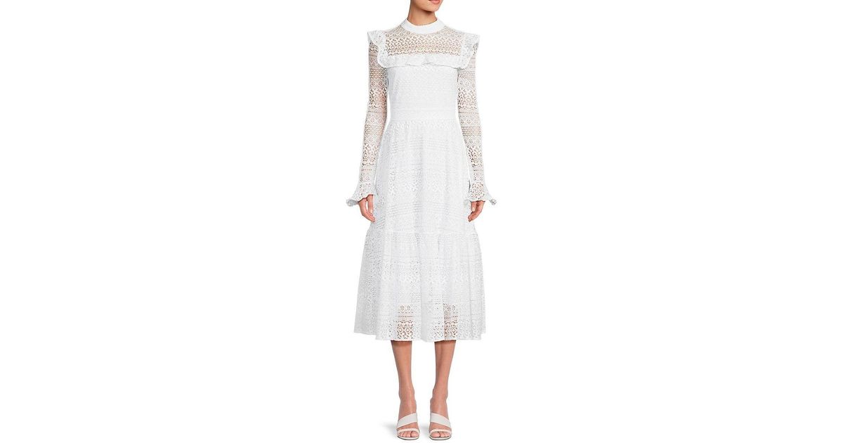 Rachel Parcell Embroidered Ruffle Lace Midi Dress in White Lyst