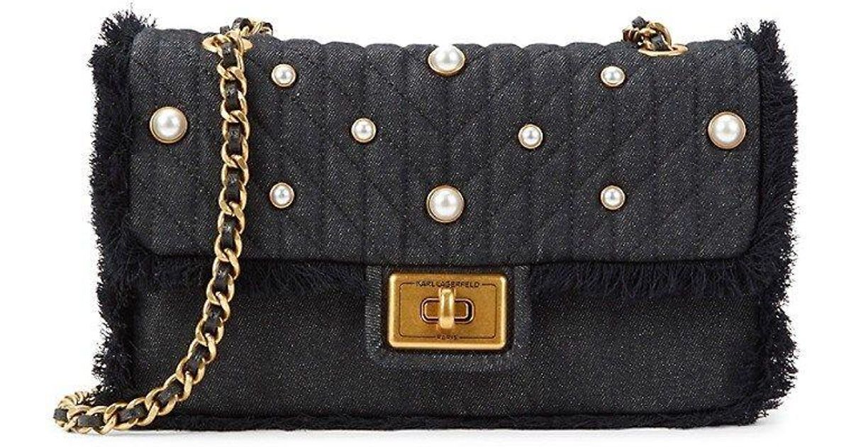 Karl Lagerfeld Agyness Embellished Denim Shoulder Bag in Black Lyst