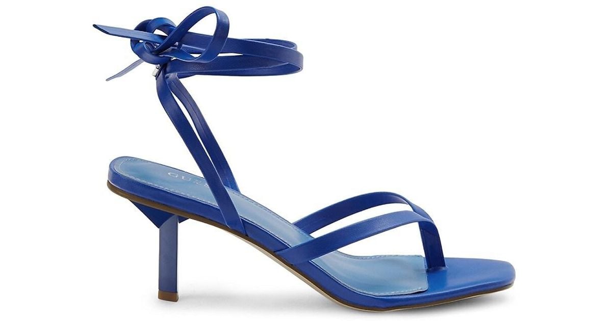 Guess Tie Up Kitten Heel Sandals in Blue | Lyst