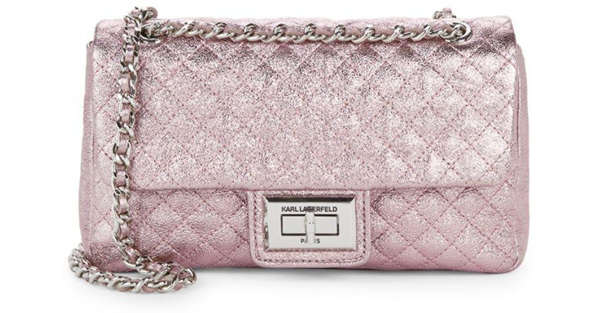 Karl Lagerfeld Leather Quilted Metallic Crossbody Bag Lyst
