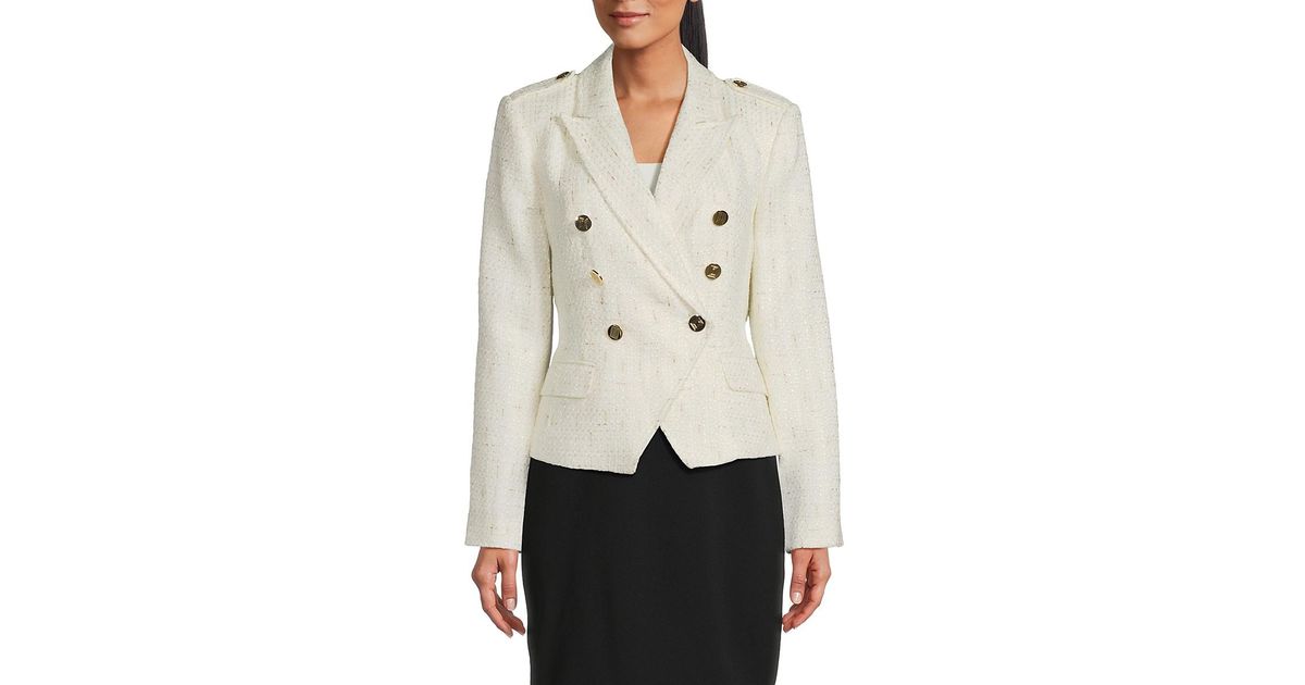 Karl Lagerfeld Double Breasted Tweed Blazer in Natural | Lyst