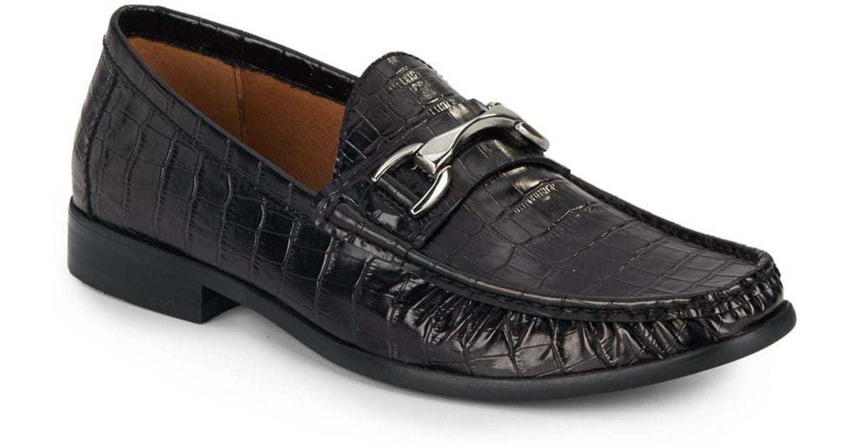 Saks Fifth Avenue Donato Crocodileembossed Leather Loafers in Black