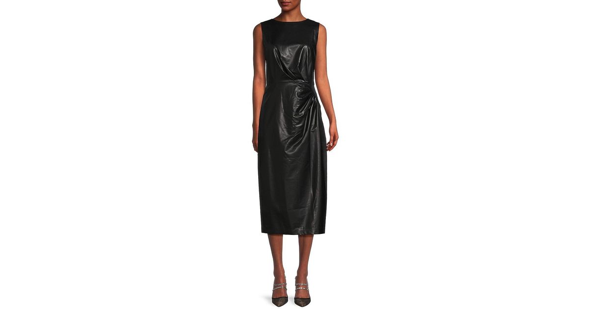 Calvin Klein Faux Leather Sheath Dress in Black Lyst Australia