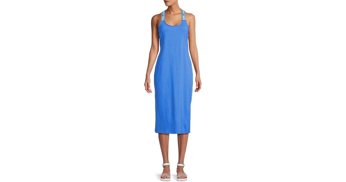 Karl Lagerfeld Logo Strappy Midi Dress in Blue | Lyst