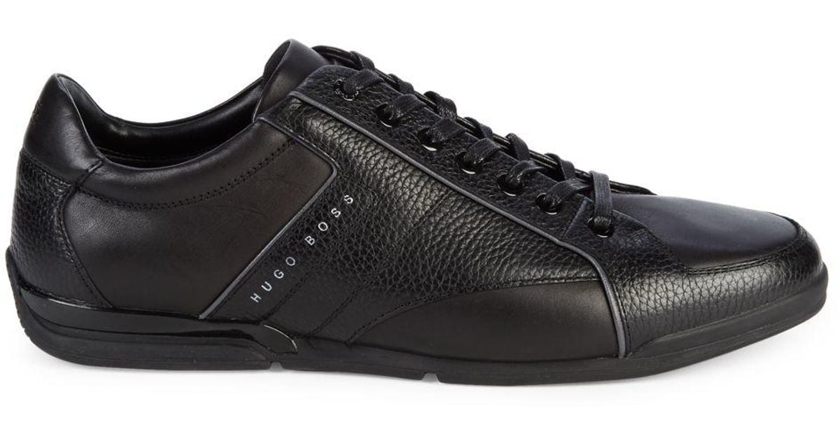 BOSS Saturn Leather Low-top Sneakers in Black for Men - Lyst