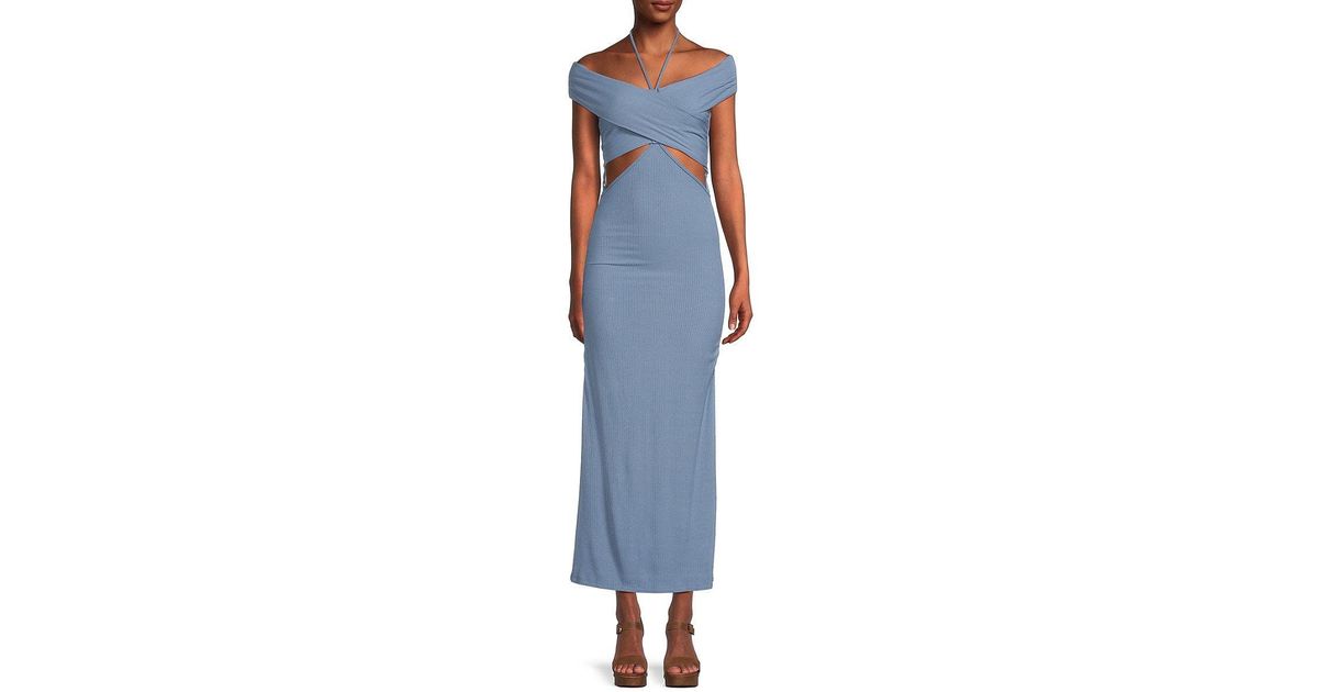 Jonathan Simkhai Akane Halter Midaxi Dress in Blue | Lyst