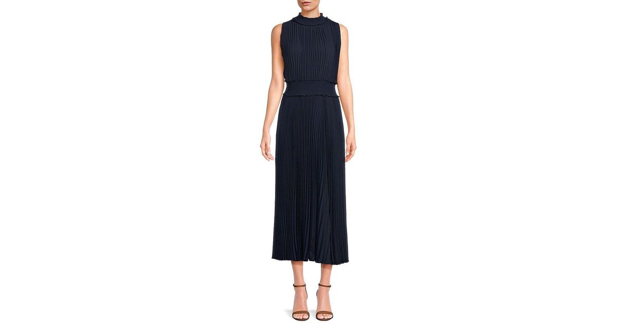 Nanette Lepore Pleated Maxi Fit And Flare Dress in Blue | Lyst