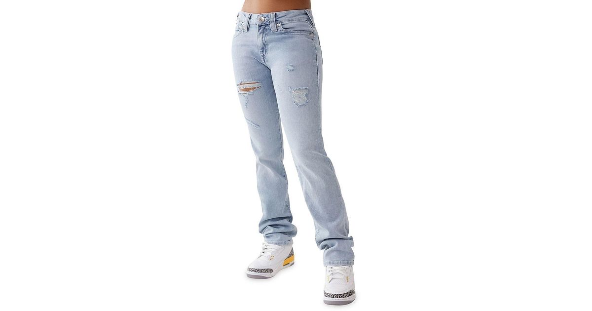 True Religion Billie Destroy Straight Jeans in Blue | Lyst