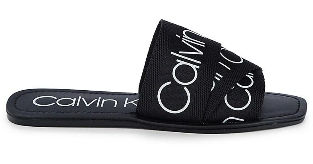 Calvin Klein Bainy Logo Slides in Black Lyst