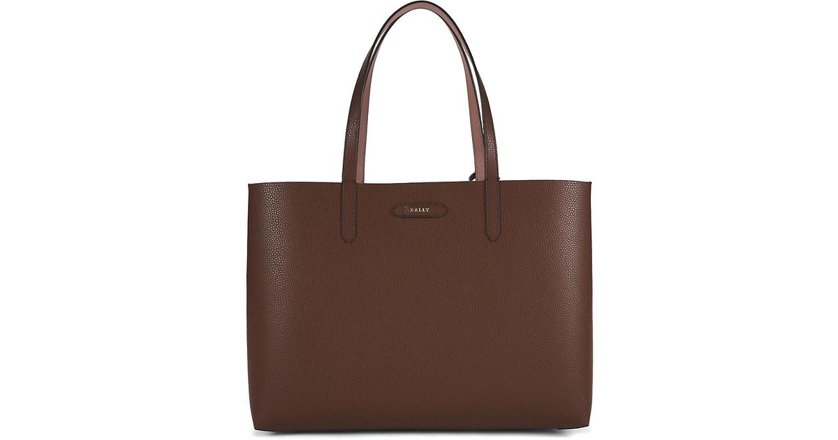 Bally Logo Textured Leather Tote Bag in Brown | Lyst