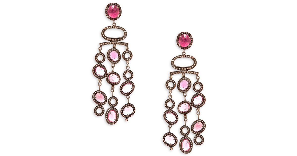 Lyst Bavna Champagne Diamond Tourmaline Sterling Silver Lyst Bavna Champagne Diamond Tourmaline Sterling Silver Chandelier Earrings In Pink