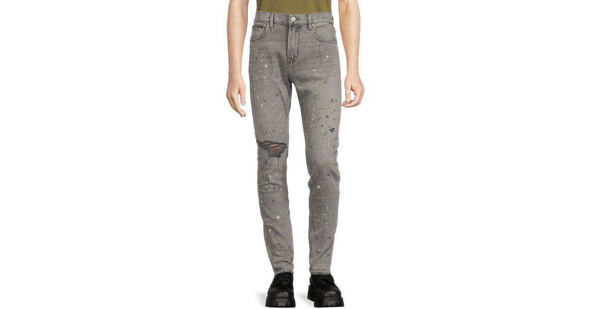Hudson Jeans Zack Paint Spatter Ripped Skinny Jeans in Gray for Men Lyst