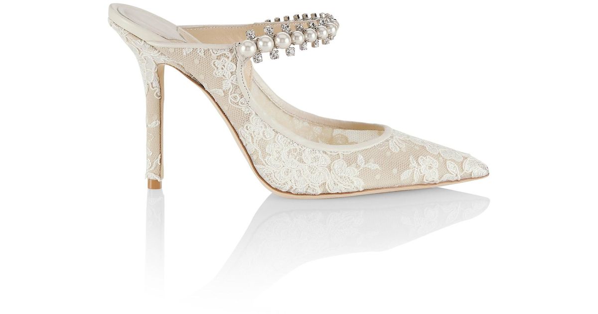 jimmy choo bing embellished lace high heel mules