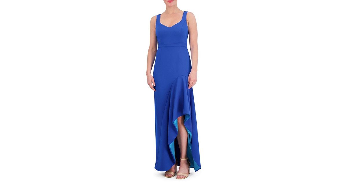 Vince Camuto Blue Gown Vince Camuto Navy Blue Embellished Open Ruffle Back  Crepe Gown Size 12