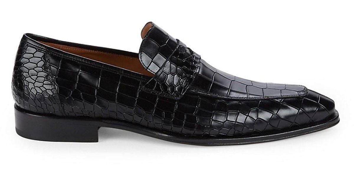 Mezlan Croc-embossed Leather Loafers in Black for Men | Lyst