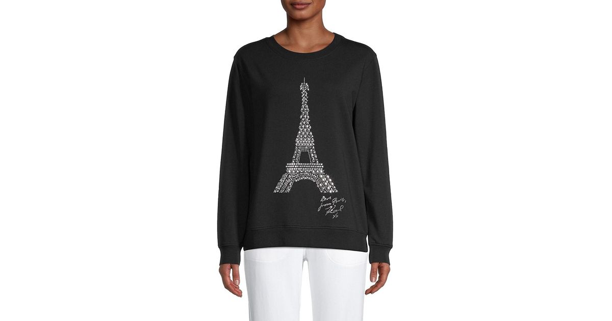 Karl Lagerfeld Studded Eiffel Tower Graphic Sweatshirt in Black | Lyst