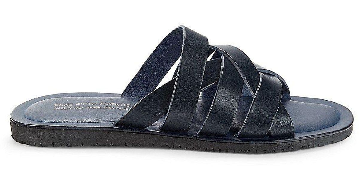Saks Fifth Avenue Multi Strap Flat Leather Sandals in Blue for Men | Lyst