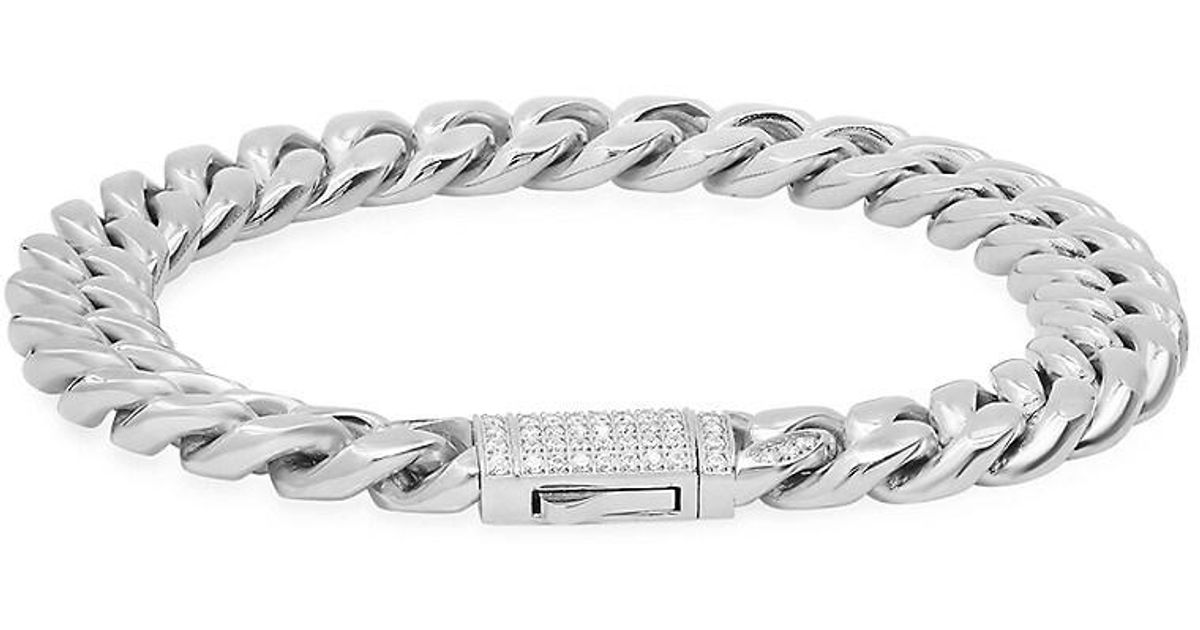 Anthony Jacobs Stainless Steel & Simulated Diamond Cuban Link Chain