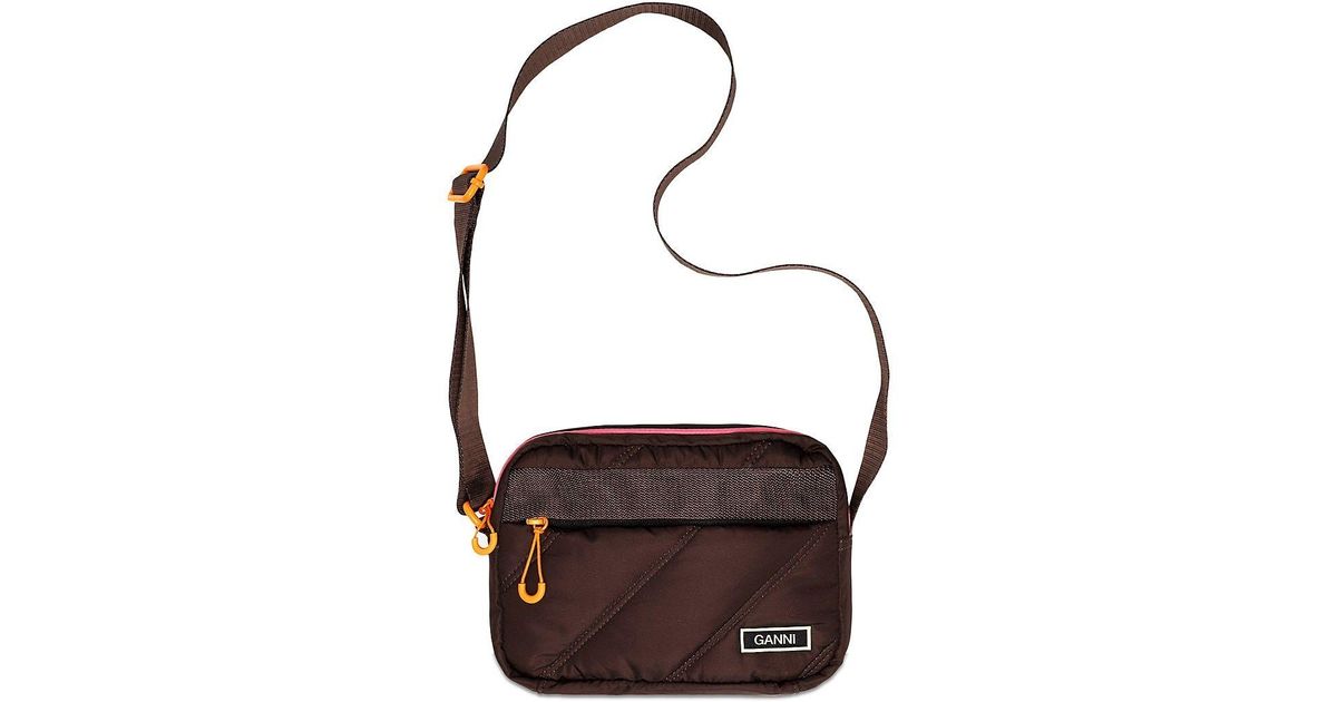 Ganni Small Tech Quilted Festival Crossbody Bag in Brown Lyst