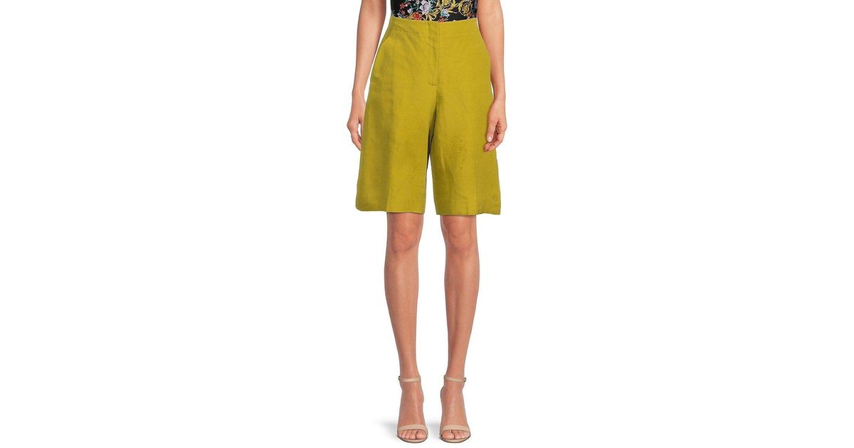 Lafayette 148 New York Ryerson Silk Linen Bermuda Shorts in Yellow | Lyst