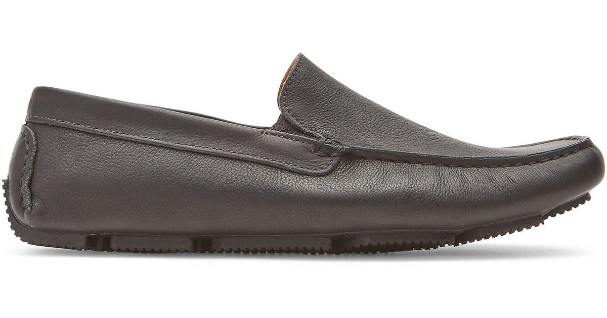 Rockport Rhyder Venetian Leather Loafers in Black (Gray) for Men | Lyst