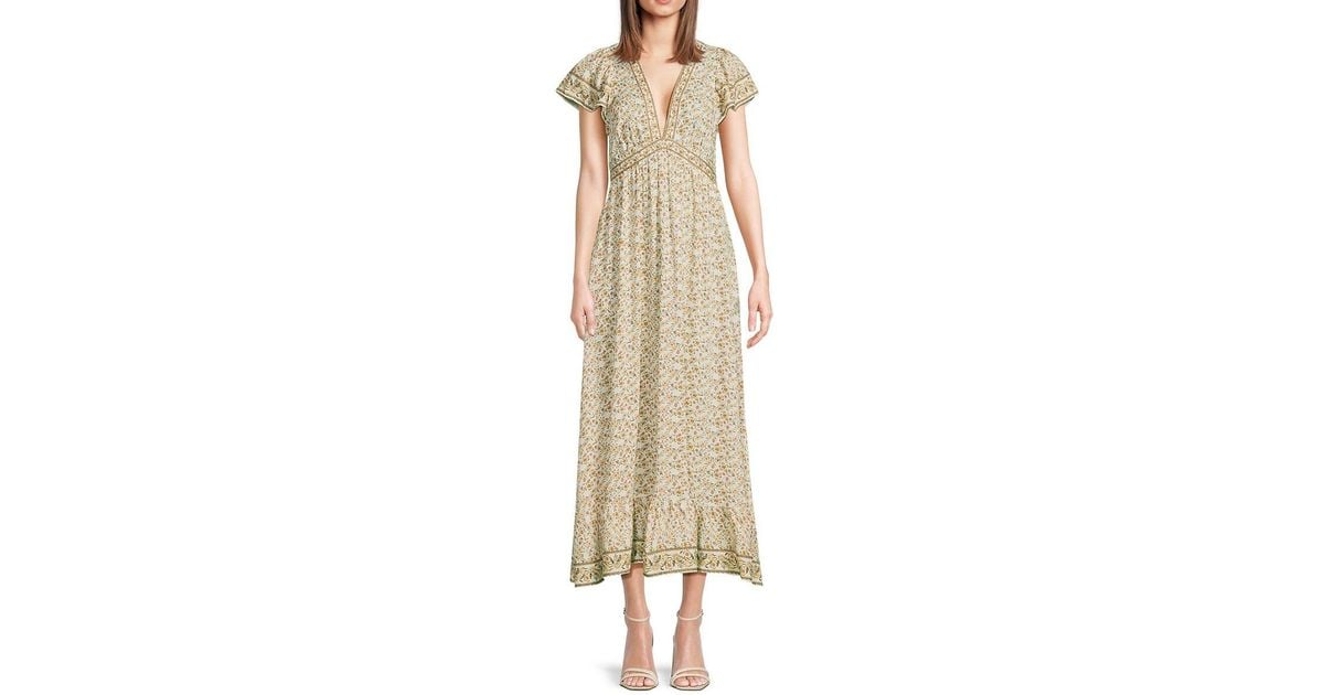Maxi Dresses Max Gowns Max Studio Floral Flutter-Sleeve V-Neck - Main Image