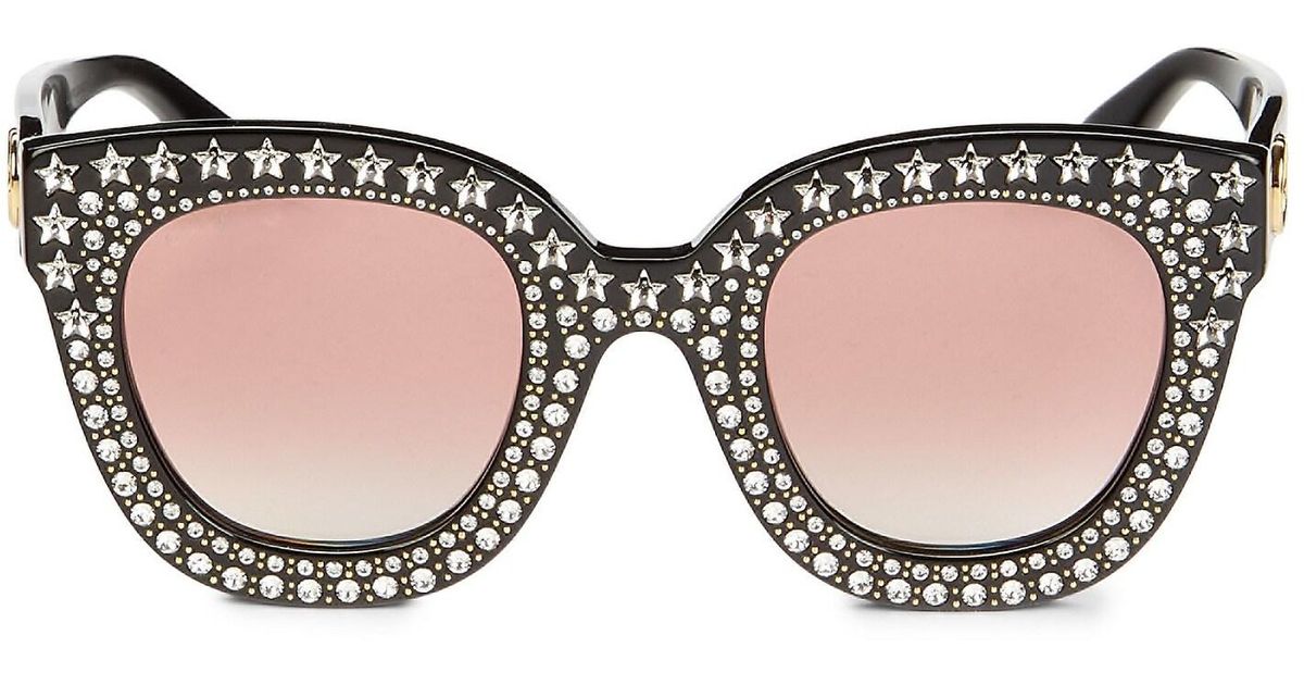 Gucci 49mm Embellished Cat Eye Sunglasses In Black Pink Lyst