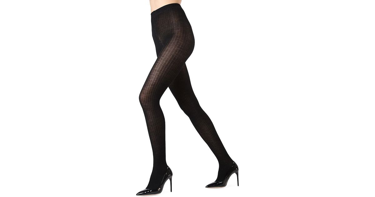 Memoi Ribbed Tights in Gray Lyst