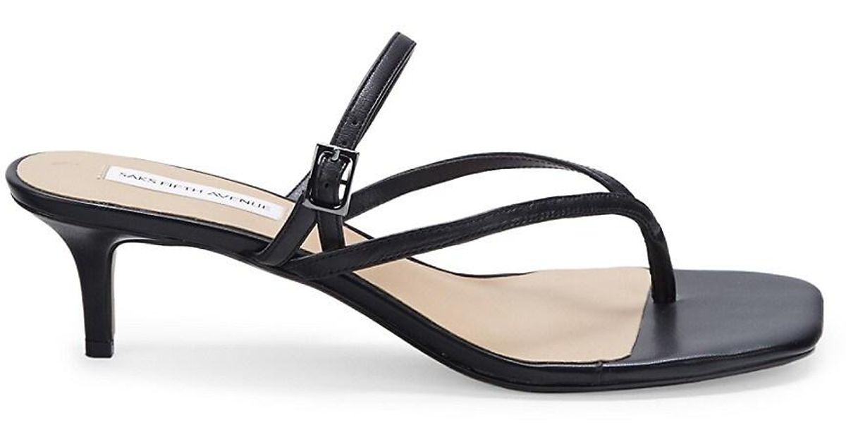 Saks Fifth Avenue Lily Kitten Heel Leather Sandals in Black Lyst UK
