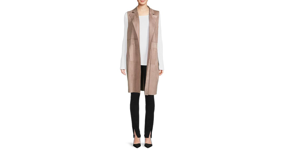 Joan Vass Long Faux Suede Vest in Natural Lyst