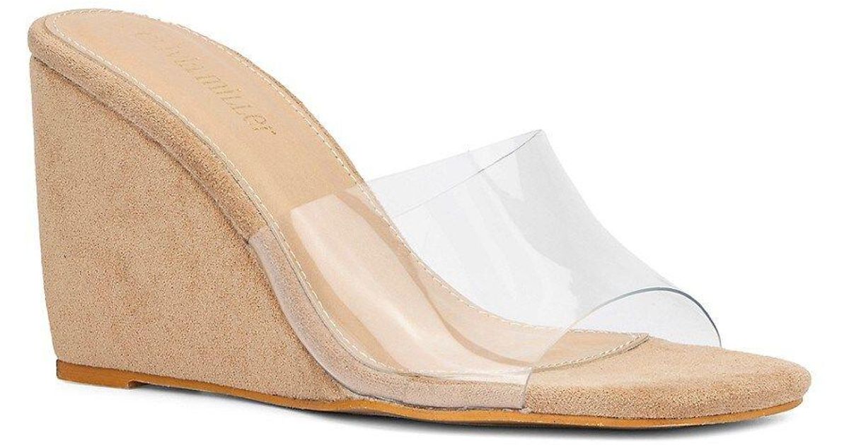 Olivia Miller Clear Wedge Sandals in White | Lyst