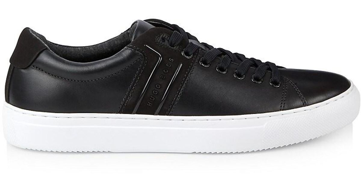 BOSS by HUGO BOSS Enlight Leather Tennis Runners in Black for Men ...