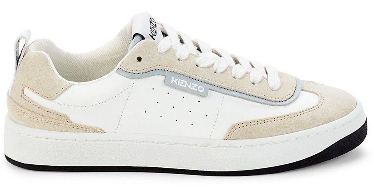 KENZO Low Top Wingtip Leather Sneakers in White | Lyst