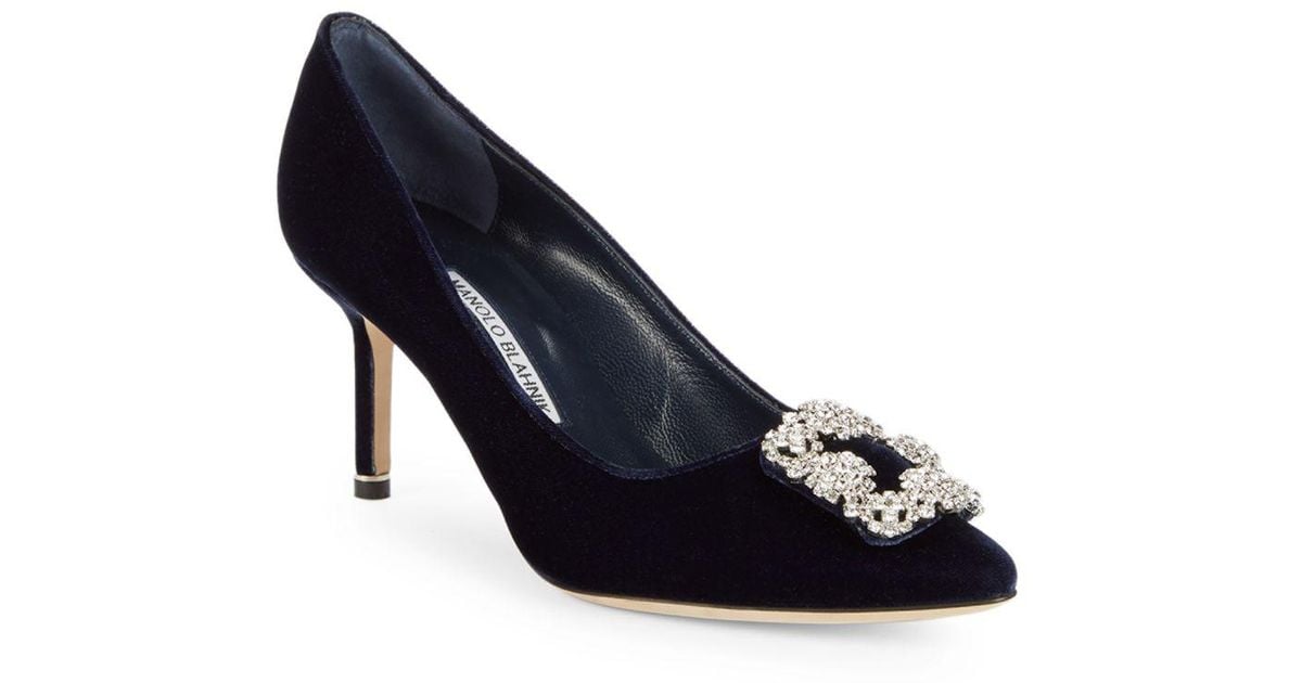 Manolo Blahnik Hangisi 70 Embellished Velvet Pumps in Blue Lyst