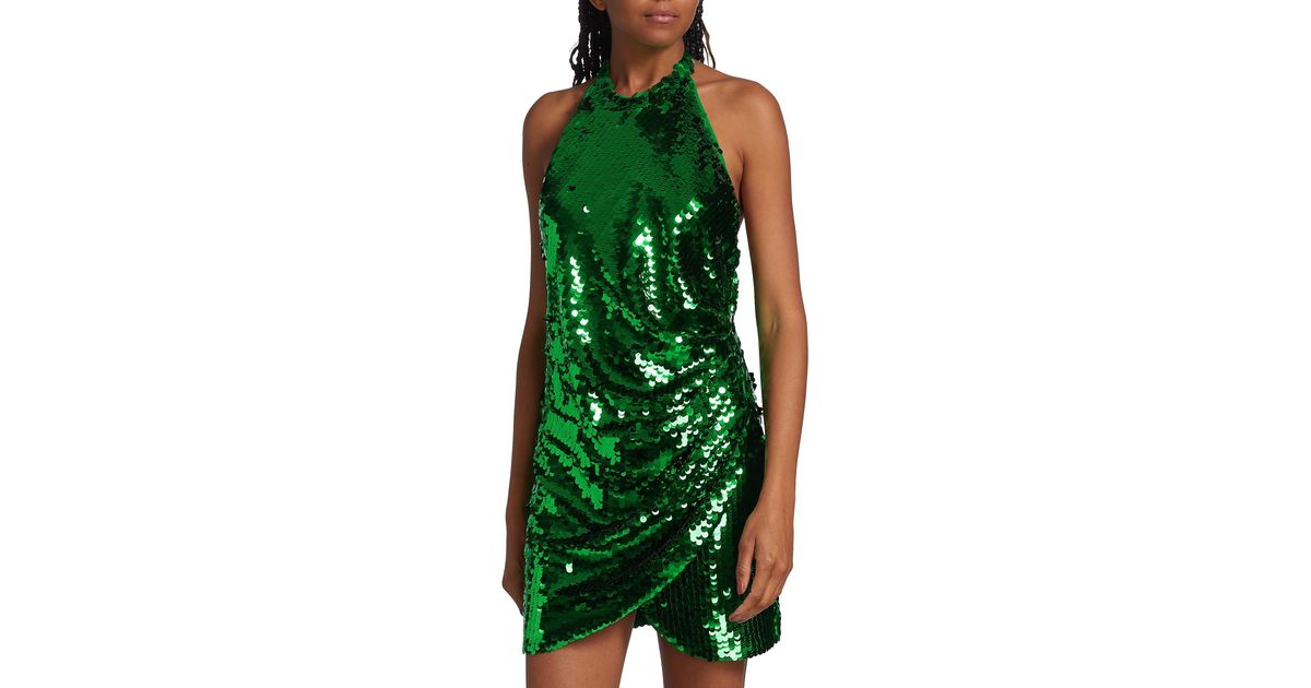 Ronny Kobo Jo Draped Sequined Minidress in Green | Lyst