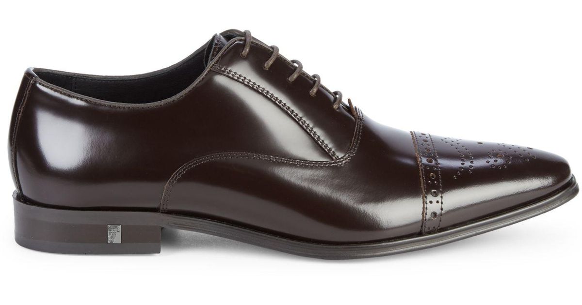 Versace Brogue Cap-toe Leather Oxfords in Black for Men - Lyst