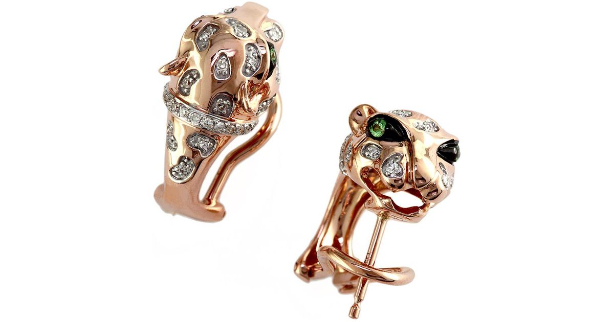 Lyst Effy Signature 14k Rose Gold Diamond And Tsavorite Panther Lyst Effy Signature 14k Rose Gold Diamond And Tsavorite Panther Earrings In Metallic