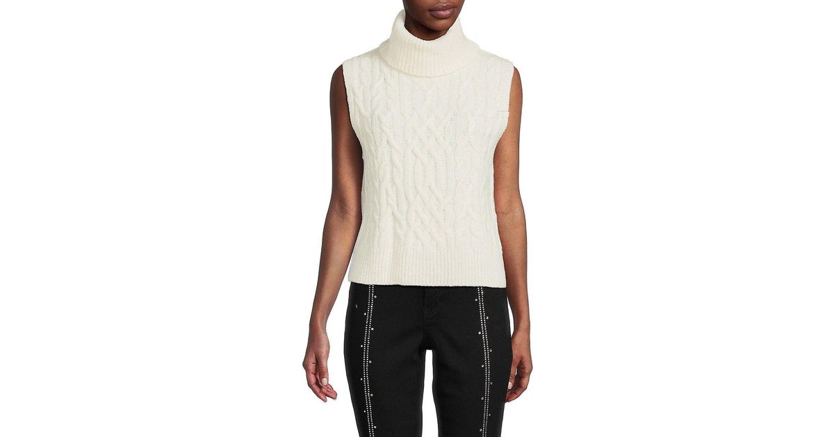 Vince Sleeveless Cable Knit Turtleneck Sweater in White Lyst