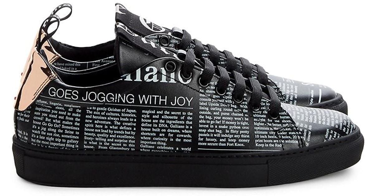 John Galliano Newspaper-print Leather Sneakers in Black | Lyst